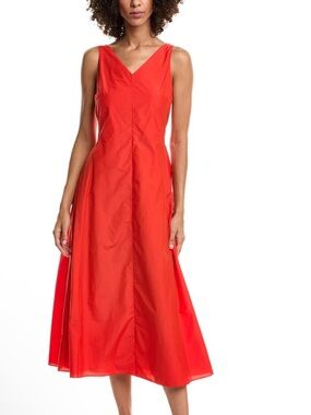 New! Theory Red V-Neck Midi Dress